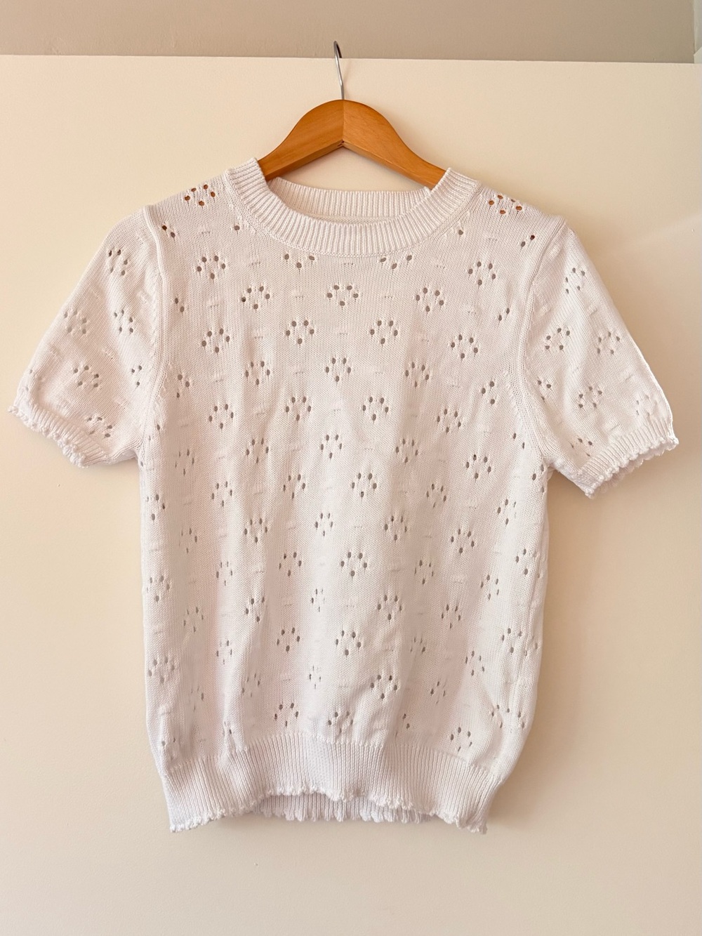 Miu Miu White Short-Sleeve Knit Sweater